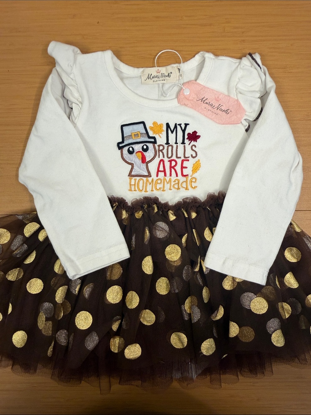 NWT White & Brown 'My Rolls Are Homemade' Tutu Dress - Cute Holiday Outfit
